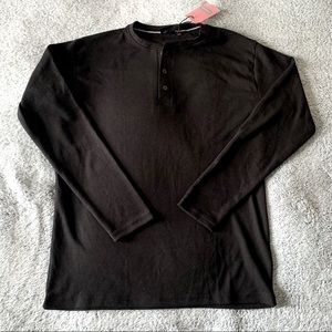 NWT! Smash Black Long Sleeve Waffle Knit Button Down Henley- XL